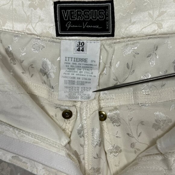 Vintage Versus Gianni Versace Trousers Floral Jacquard White Satin Size 33/40 - Picture 13 of 15